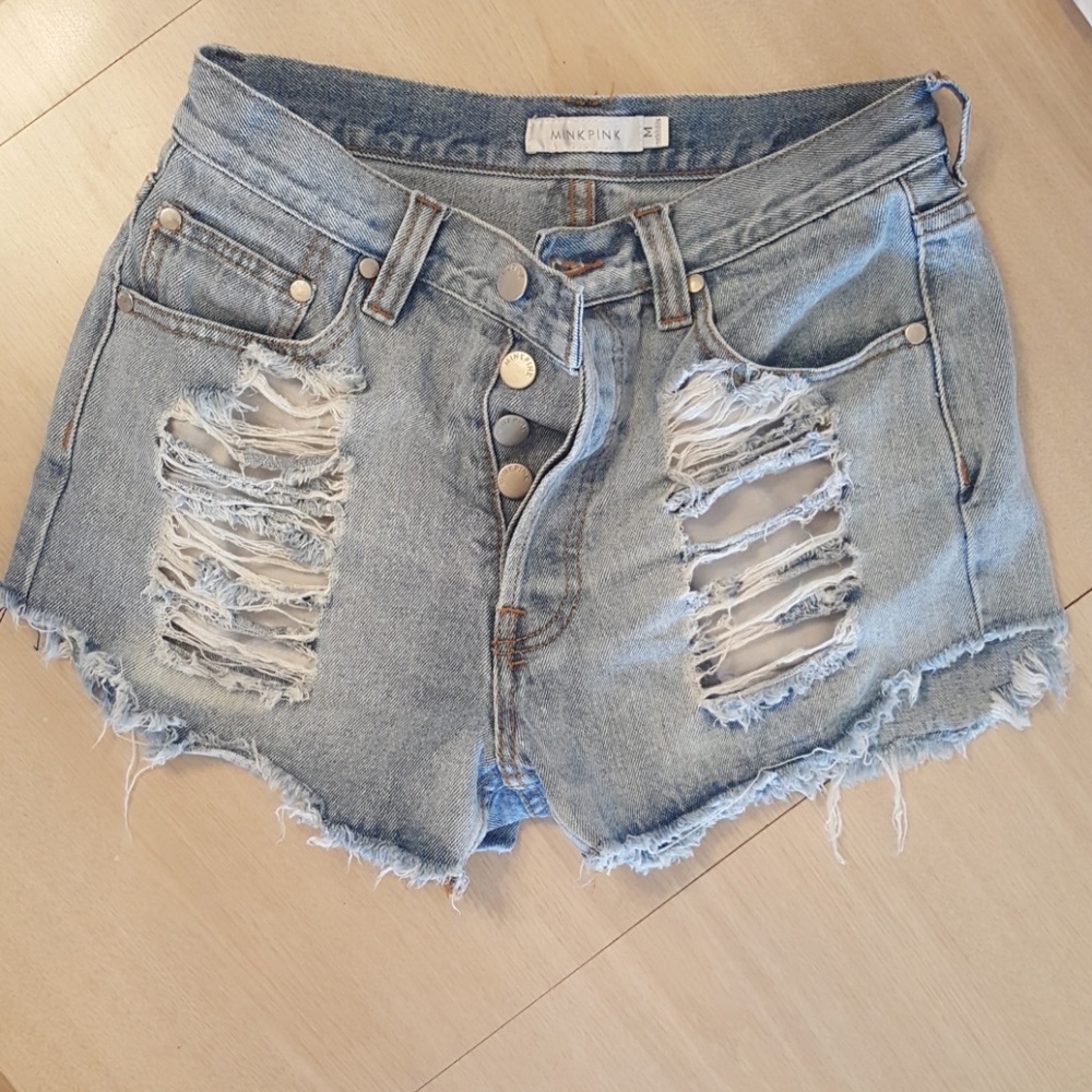 Mink Pink cutoff denim, high waisted shorts